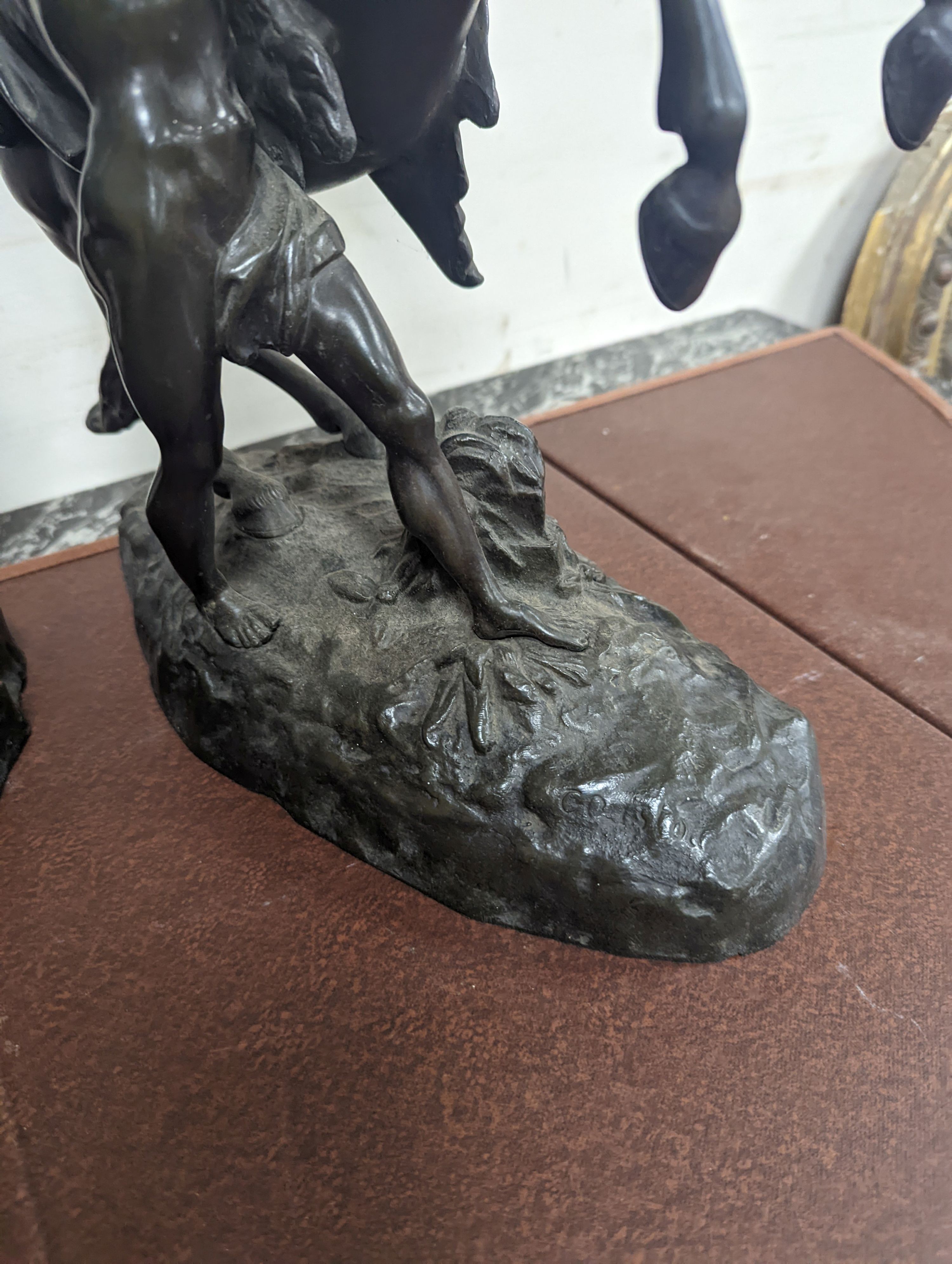 After Coustou, a pair of bronze Marly horses 41cm